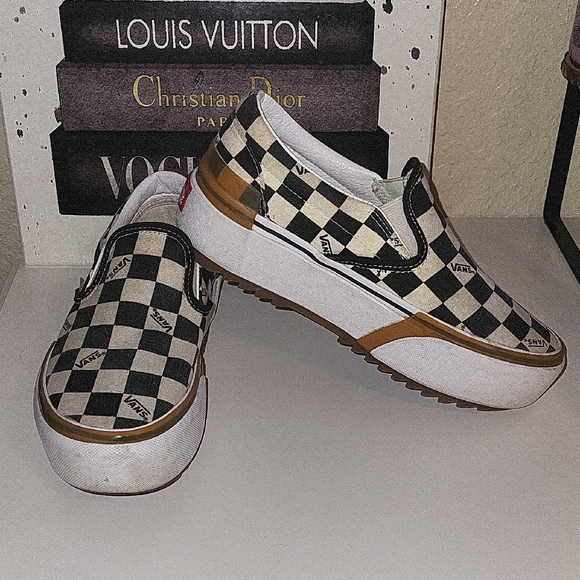 Vans Black and White Checkered Platform Sneakers - Picture 1 of 8
